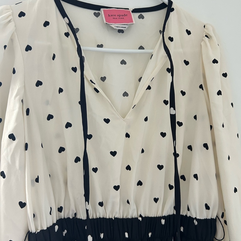 Kate Spade Cream and Black Heart Blouse